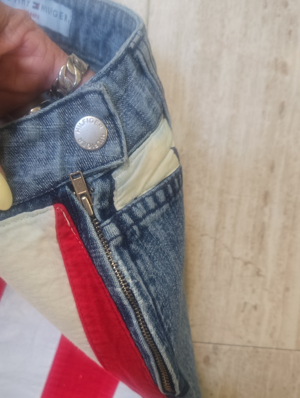 Vintage Tommy Hilfiger Stars & Stripes Raw Edge Mini Jean Skirt - Picture 5 of 8
